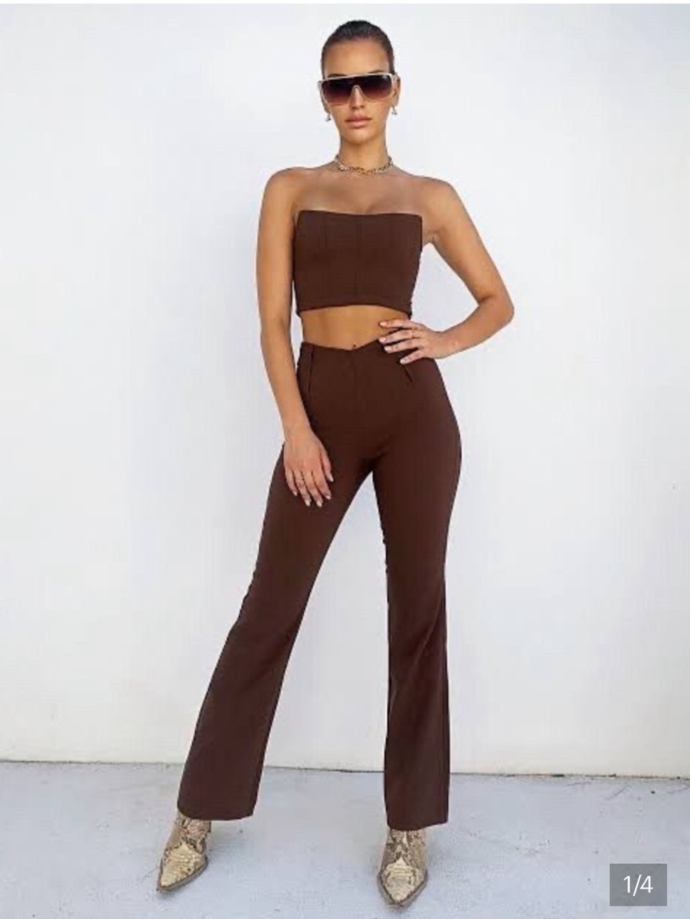 Tiger Mist Brown Boot-Cut High-Rise Pants
